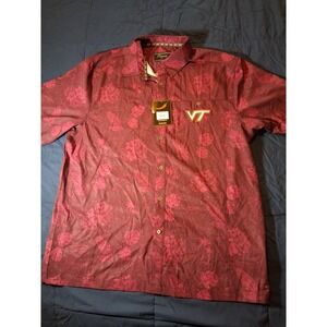 Virginia Tech Button Up Shirt MensXL Marron Chiliwear NCAA Football Floral‎